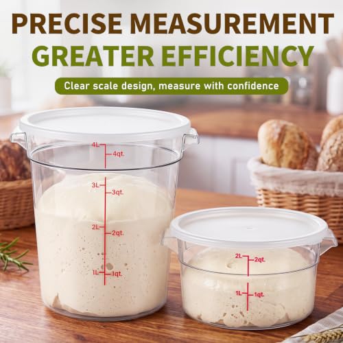 Image of Ziliny 2 Pcs 4 &2 Qt Dough Proofing Container with Lid and Red Scale, White | Clear Round Food Storage Container, Food Grade Plastic, Easy Viewing Design, Airtight Lid, Dough Fermentation Kitchen Storage