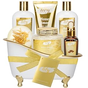 Christmas Gifts for Women – 7-Piece Honey Almond Spa Gift Set, Bath & Body Gift Set, Bath Collection with Bath Bomb | Mothers Day Gifts for Mom, Fathers Day, Birthday Gifts, Holiday Present for Women
