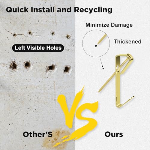 Image of Picture Hanging Hooks 237 Pieces,10LB 20LB 30LB 50LB 100LB Picture Hangers ,Nails Hanging Kit, Metal Picture Hangers for Drywall Wooden Wall,Gold