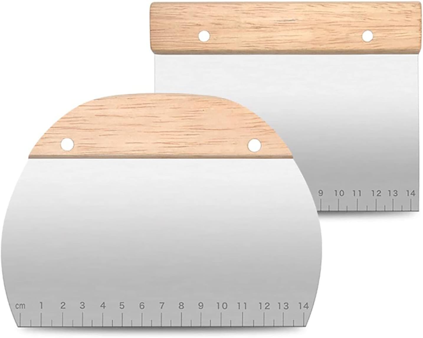 XPOOP 2 Pieces Pizza Dough Spatula Great as Dough Cutter for Bread. Cake Scraper with Wooden Handle-Dough Spatula Scraper for Baking Cake Dough Preparation Very Suitable for Novices
