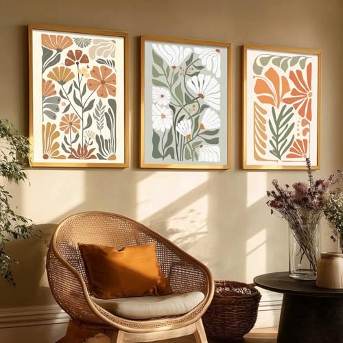 Image of kotart Home Decor Boho Painting Decorative Wall Art poster With Frame For Living Room Bed Room Hotel Wall Decor Digital Reprint Set of 3 (19X25 inch)