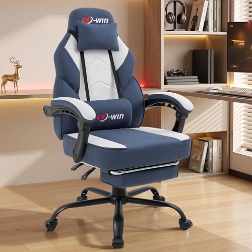 Image of DL-win Video Gaming Chair for Adults, Computer Chair with Footrest and Ergonomic High Back, Big and Tall Gamer Chair with Massage Lumbar Support (Light Blue Fabric)