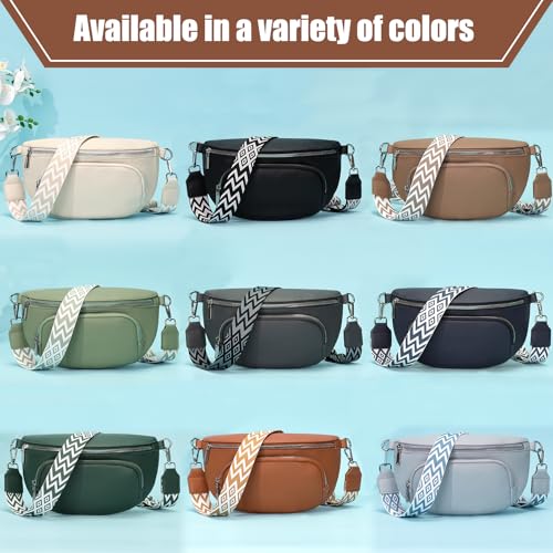 Rorimyth Bauchtasche Damen Beige Umhängetasche Damen Klein Veganes Leder Handtasche Crossbody Bag Gürteltasche Brusttasche Hüfttasche