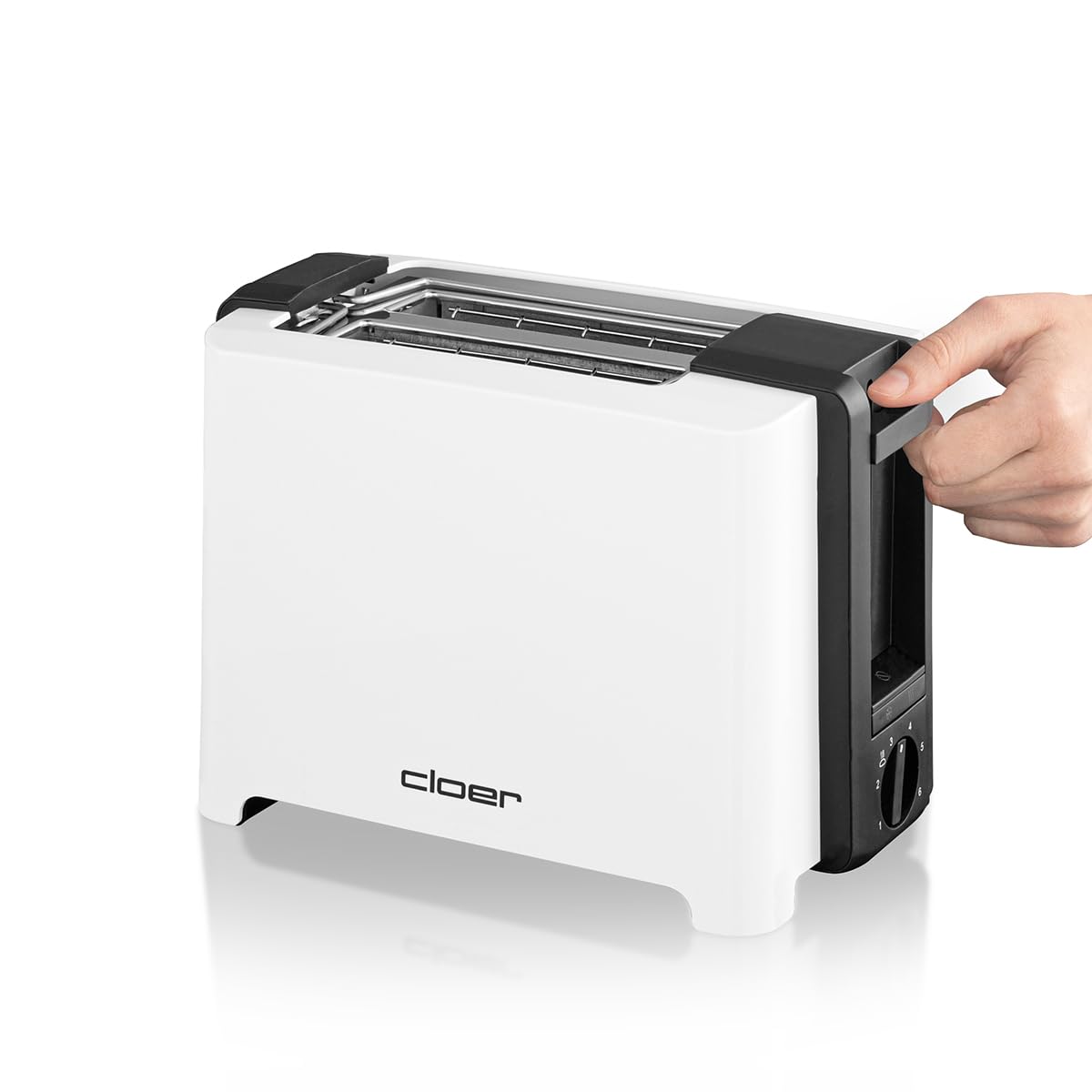 Cloer 3531 Tostapane Full-Size per 2 Fette XXL, 750-900 W, funzione toast-check, scaldapanini integrato, funzione di scongelamento, funzione di sollevamento, bianco
