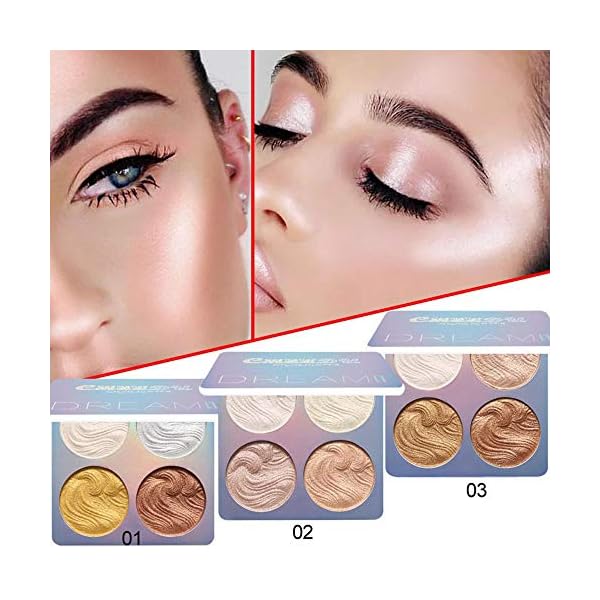 CmaaDU 4 Colors Shimmer Highlighter Highlight Hilight Makeup Palette Highlighter Powder iluminadores iluminador de maquillaje,White Pink Champagne Gold Shimmer Highlighter Primer Face Makeup Glitter