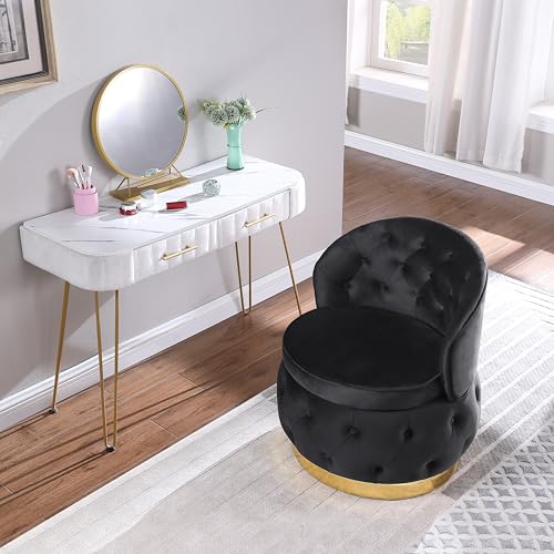 Sillón redondo con almacenamiento y tapizado negro miniatura 4
