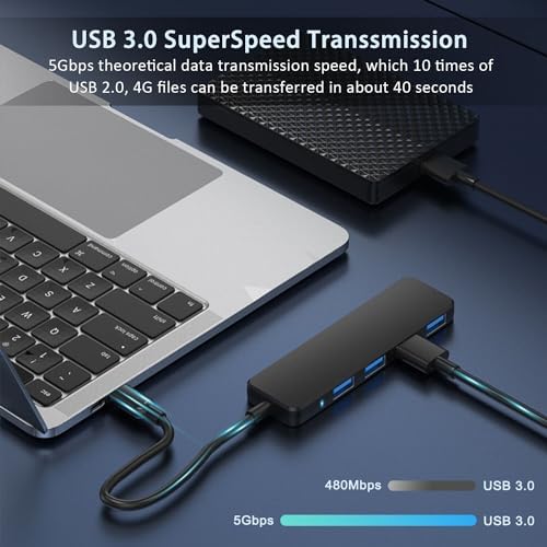 USB Hub 4 Port, VIENON USB 3.0 Hub USB Splitter for Laptop, USB Port Extender USB A Hub for PC, Desktop, Xbox, PS4, Flash Drive, Printer, Keyboard, Mouse, HDD, Plug and Play - 2