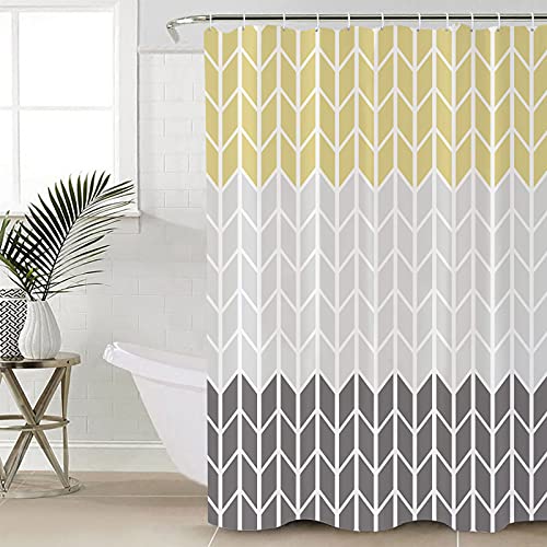 Yellow Gray Chevron Shower Curtain Modern Geometry Shower Curtain Set Waterproof Washable Polyester Fabric Bathroom Curtain With 12 Hooks For Home Hotel Kids Bathroom 72"(W) X72(L) #TOP25