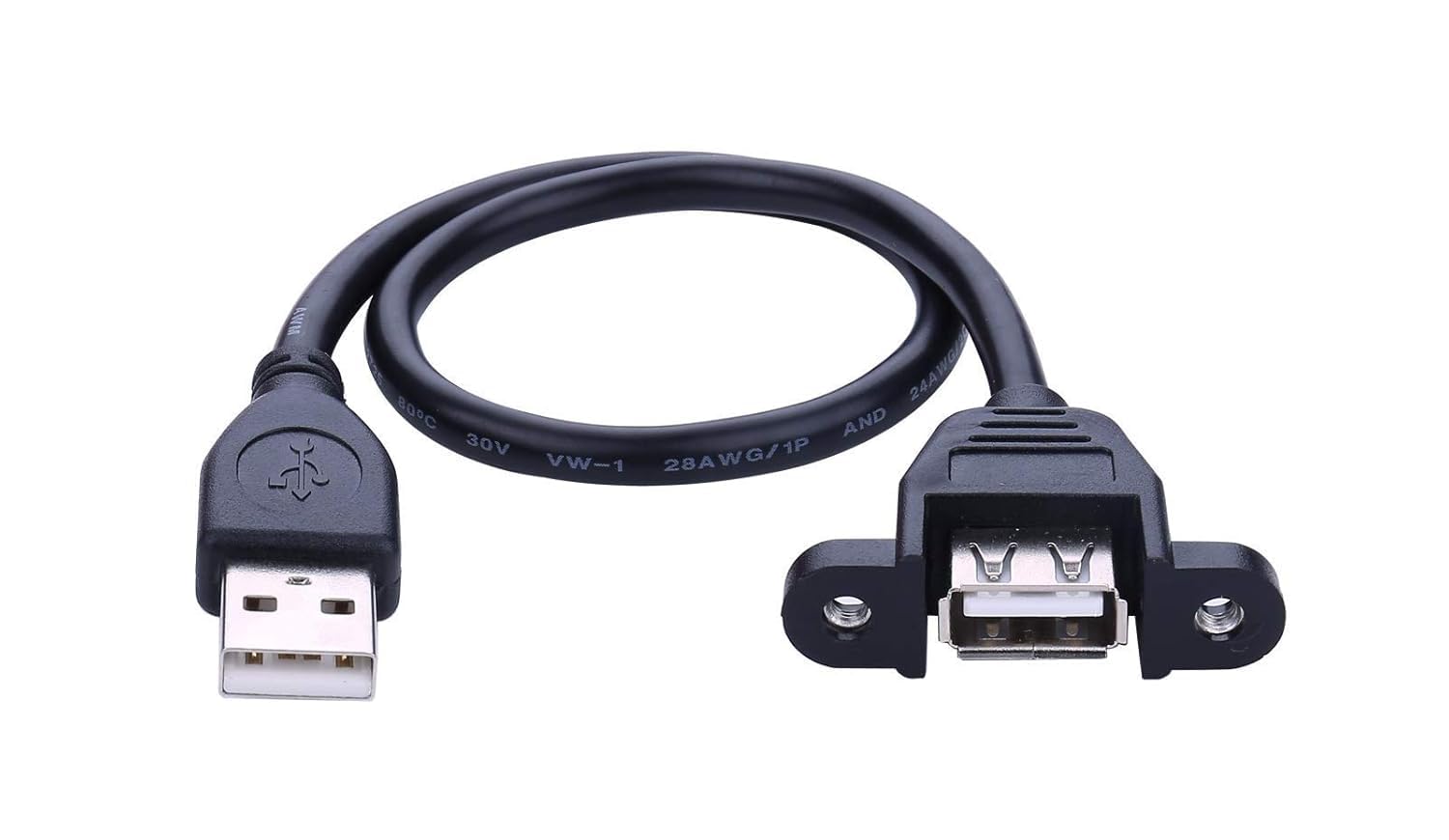USB 2.0 Type A Male to Female Extension Cable with Panel Mount Screw Length 30CM (Black) (30 CM)-image-33