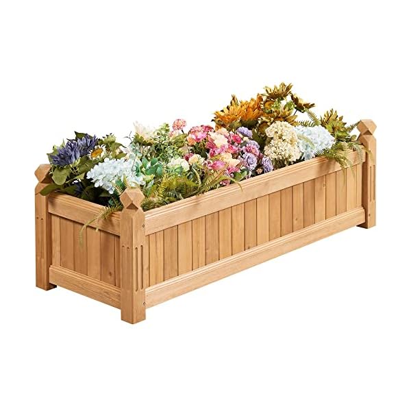 Yaheetech 43.5″ L × 16″ W × 14″ H Wooden Raised Garden Bed, Wood Rectangular Garden Planter Outdoor, Raised Planter Box for Patio/Yard/Greenhouse/Home Vegetable/Flower/Herbs, Natural Wood