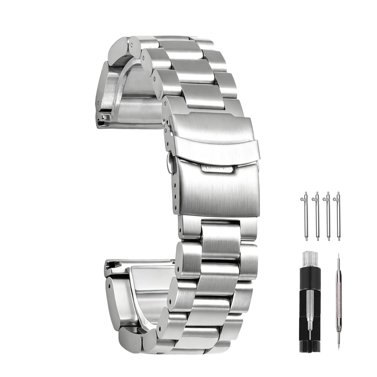 Super Thick Sturdy Watch Strap 22mm 24mm 26mm Premium Stainless Steel Watch Bands Classic Style Watch Bracelet with Double Deployment Buckle Black Silver