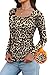 WIHOLL Winter Outfits for Women 2025 Fashion Long Sleeve Shirts Trendy Square Neck Slim Fitted Warm Ladies Tops and Blouses Fleece Underscrub Thermal Fall Clothes Leopard XL