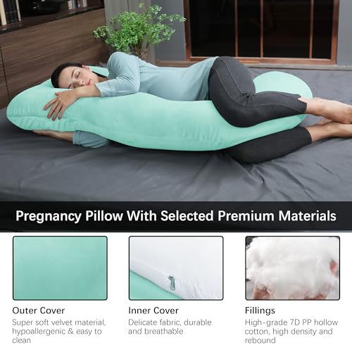 Image of MOON PARK Pregnancy Pillows for Sleeping - U Shaped Full Body Maternity Pillow with Removable Cover - Support for Back, Legs, Belly, HIPS - 65 Inch - Turquoise