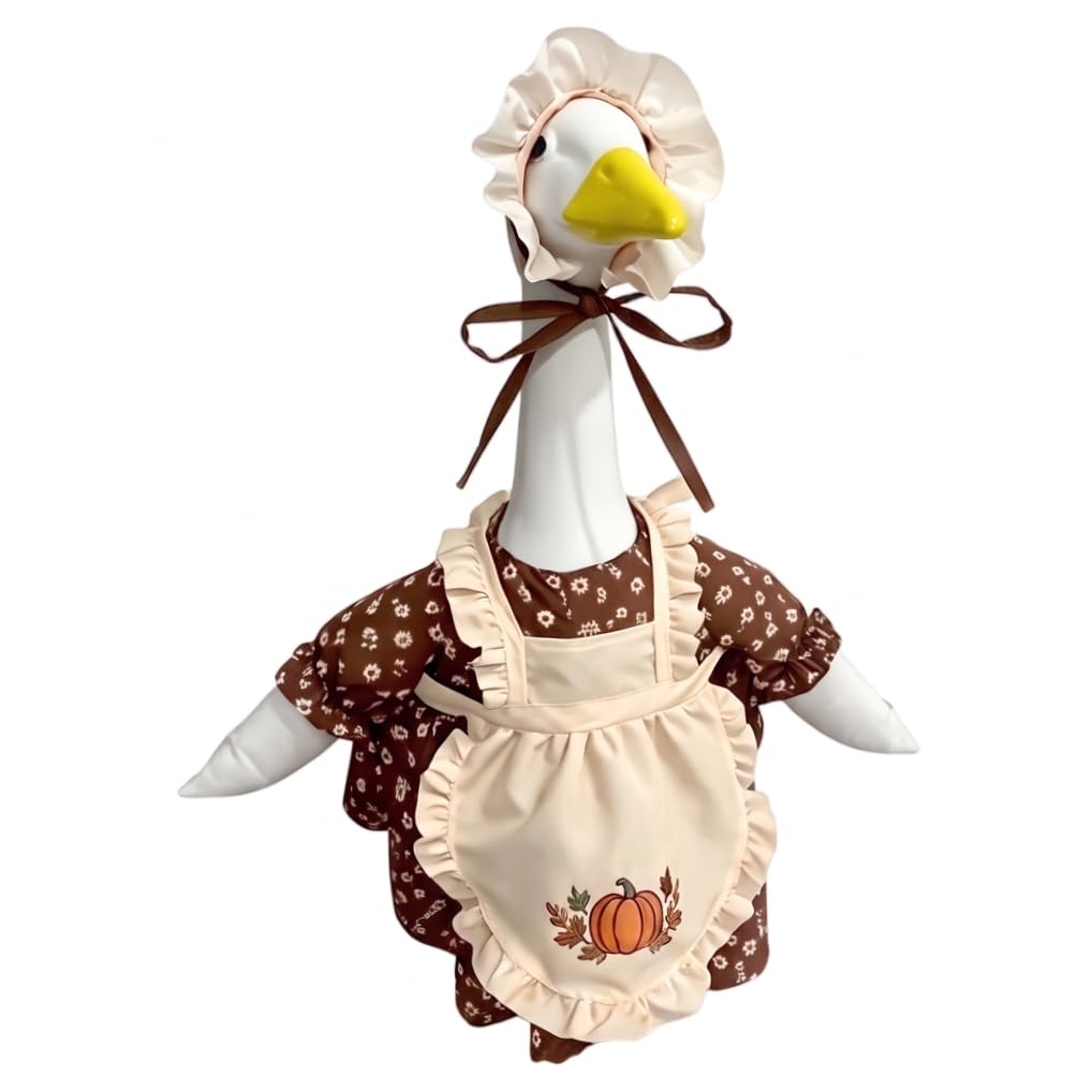 CNAFGBGG Thanksgiving Porch Geese Outfit Fits 23'' Lawn Goose Statue Fall Pumpkin Dress with ''happy Thanksgiving'' Apron & Bonnet Costume for Autumn Yard, Patio Garden Decor