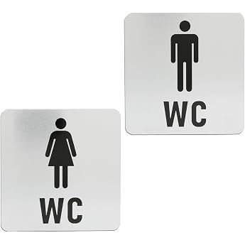 Set of 2 Toilet Sign Self-Adhesive Stainless Steel Toilet Sign Set for Men and Women Toilet Signs 120 mm x 120 mm Toilet Door Sign Ideal for Shopping Malls Public Places Family Caf s Pubs