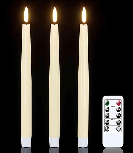 GenSwin - Velas cónicas LED sin llama, parpadeantes, con control remoto, de pilas, mecha 3D de cera real para boda, fiesta u hogar, 9.84 pulgadas,