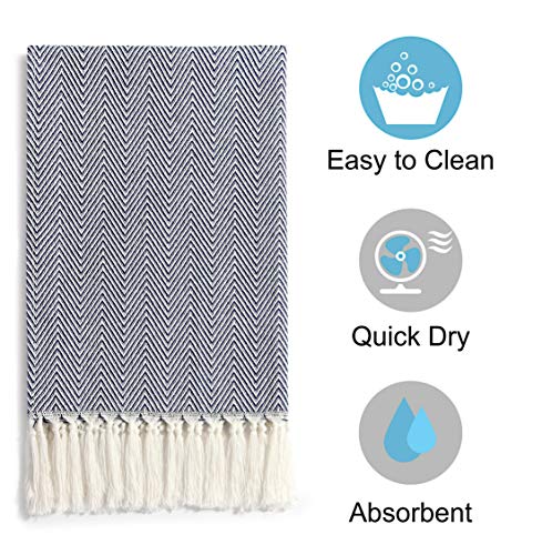 Mia'sdream Tassels Cotton Bath Hand Towel Set Kitchen Tea Towel Dish Towels Set Napkin Washcloth 3 Pack 16Inch X 24Inch (Blue) #TOP1