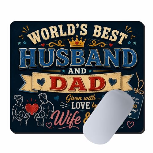 Image of My Print Shop World's Best Husband and Dad Mouse Pad | 9 x 7.5 Inch | 3mm Thick Non-Slip Rubber Base Mouse Pad for Husband, Dad, Father | Office & Home Desk Accessory