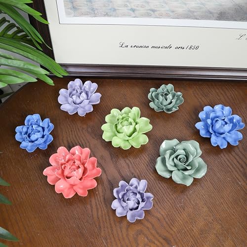 Image of Ceramic Flower Wall Art Decor, Artificial Flower Wall Sculpture,Handmade Ceramic Flowers for Home,Hallway,Living Room, Kitchen,Bathroom (Fruit Green,Luoyang Peony, 2.76 inch)
