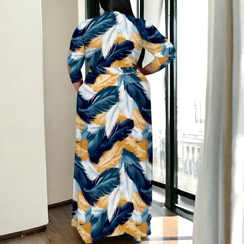 Image of SUZONANA Plus Size Maxi Dresses for Curcy Women Casual Loose 3 /4 Sleeve Long Dress with Belt