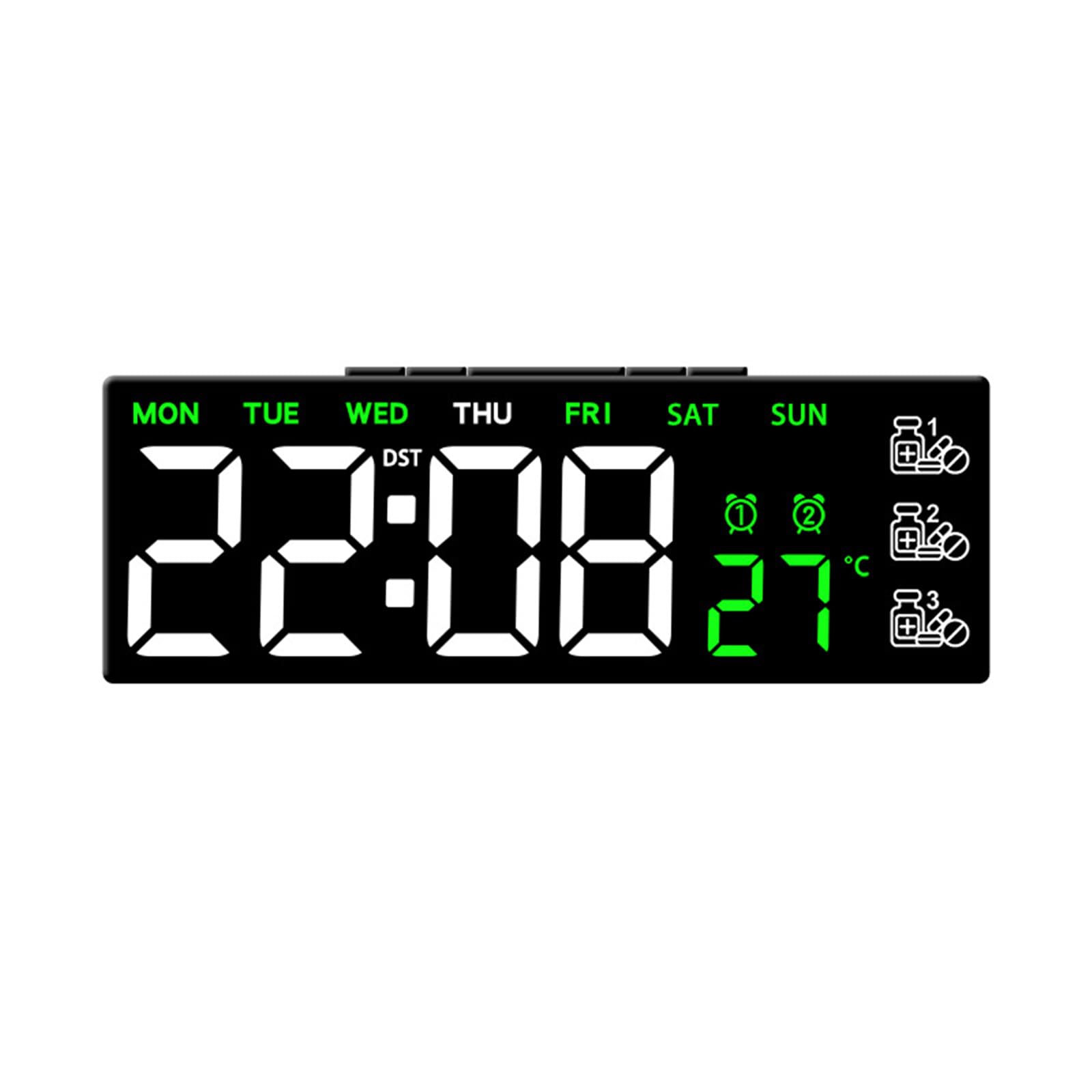 FackLOxc Compacts Digital Alarm Clock Pills Reminder Device with Large Display Medication Trackers for Easy Reading Elderly Use Modern LED Digital Alarm Clock with Pills Reminder and Brightness