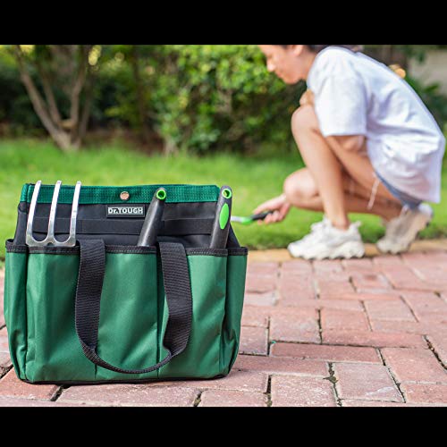 Gardening Tote Bag,Garden Tool Bag with 10 Pockets Handles Strap for Garden Plant Tool Set Store Content Bag,Dark Green,12”x 12” x 6”(Tools Not Included)
