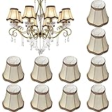 10 Pcs Shades for Chandeliers European Small Lamp Shade Chandelier Clip on Fabric Drum Lamp Shade Mini Rustic Light Shade Cover for Table Candle Wall Light Replacement, 3.1 x 5.5 x 4.7 Inch(Golden)