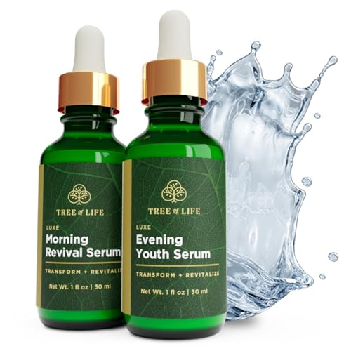 Tree of Life Facial Serum for Face - Skin Care Face Serums Hydrating Skin Care Duo Serums Smooth Dry & Sensitive Skins (Luxe Morning and Evening Youth 2 x 1oz)