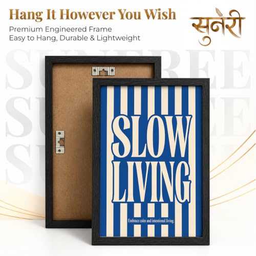 Image of Suneree Slow Living Create Daily Wall Art Set of 2 Framed Paintings | Blue Striped Typography Motivational Poster | Office Bedroom Home Decor (Art 22, 10x13 Inches, Black)