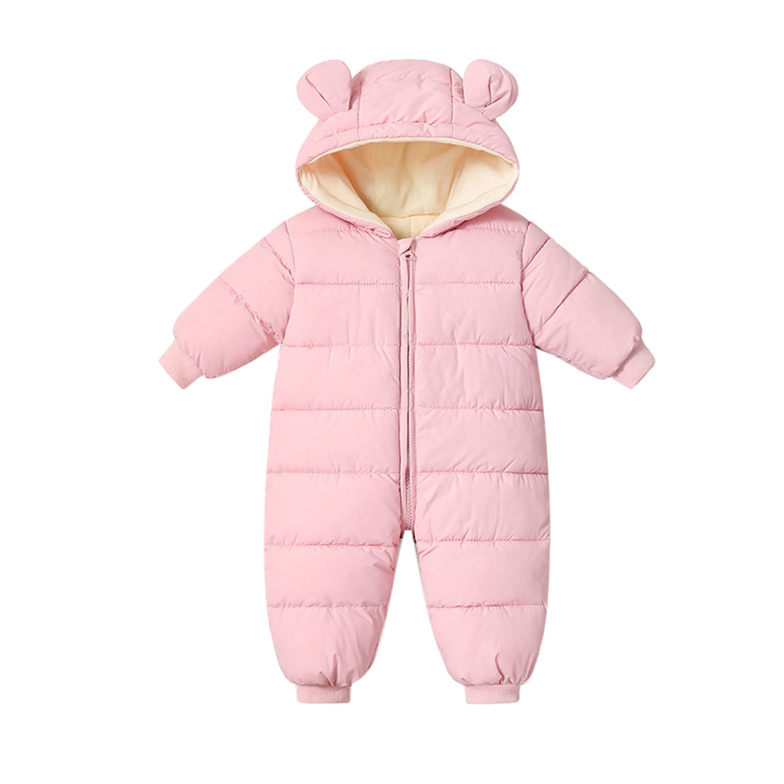 RNTOP Baby Boys Girls Snowsuit Newborn Warm Winter Coat Infant Cute Ear Hooded Jumpsuit Romper Fleece (Pink, 0-3 Months)