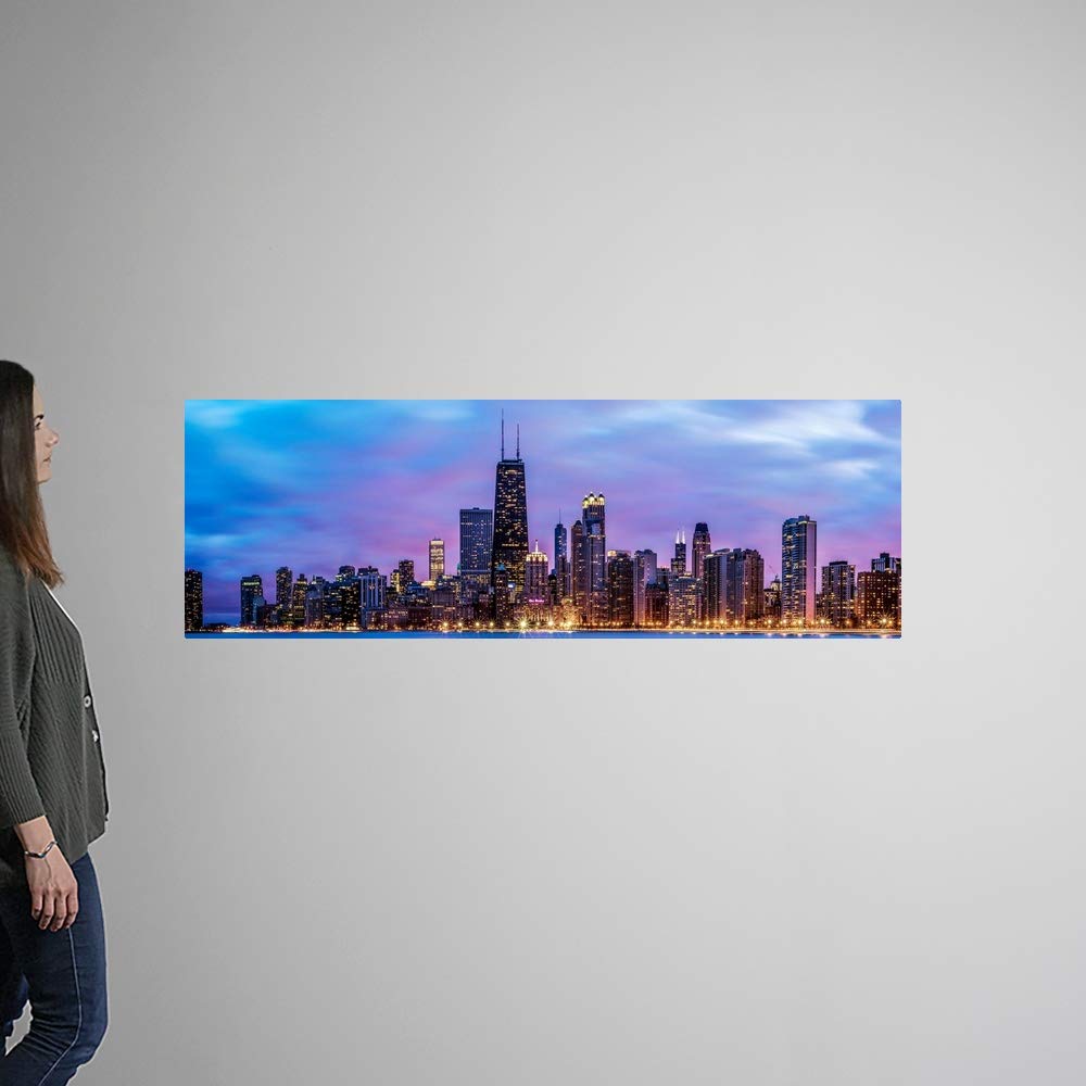絵画 アートポスター テイムソン作 スカイライン シカゴ Amazon.com: GREATBIGCANVAS Panoramic Chicago Skyline at Night