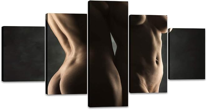 Sexy Nude Woman Paintings Human Bodies Wall Art Erotic Bum Breasts Canvas Print 5 Panel Artwork Modern Pictures for Bathroom Home Decor Gallery-wrapped Artwork Framed Ready to Hang60Wx32H
