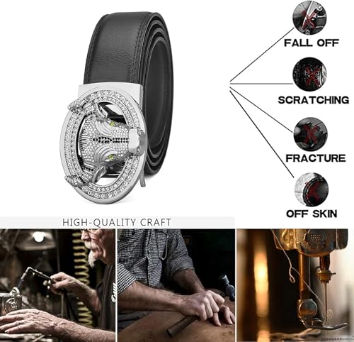 Mens Ratchet Leather Belt Casual Formal Strap with Rhinestone Engraved Longhorn Bull Cattle Head Automatic Buckle(110cm/43, Black)2