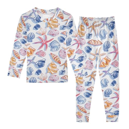 ALAZA Seashell Starfish on White Pajamas Long Sleeve Sleepwear 2-Piece Pajama Set