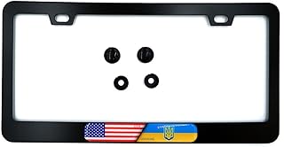 USA/Ukraine Flag Black Aluminium Car License Plate Frame Holder