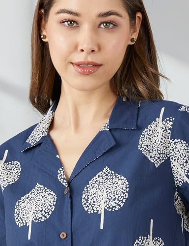 Image of Amazon Brand - Myx Women Cotton Shirt and Relaxed Pajama Set | Night Suit Set (Available in Plus Sizes)