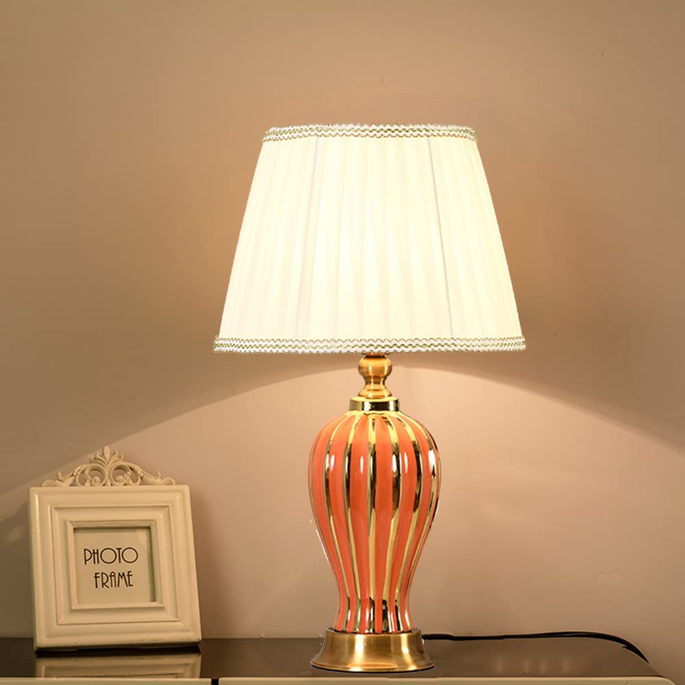 Lampada Da Tavolo Vintage Con Paralume In Tessuto E Base In Ceramica – Mengjay | E27, Per Camera, Soggiorno, Ufficio (lampadina Non Inclusa)