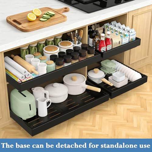 Aisslro Under Sink Organizer, 2 Tier Under the Sink Storage, Expandable Adjustable Slide Out Pull Out Under Cabinet Organizers Shelf, for Kitchen Bathroom Pantry Closet Organization, Black — view 6