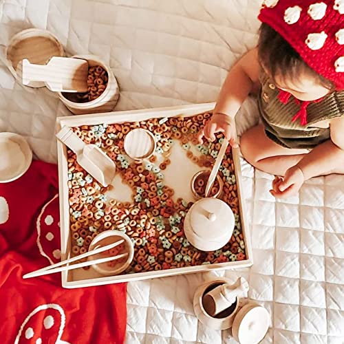 Crisschirs Sensory Bin Tools With Wooden Box, Montessori Toys For Toddlers, Sensory Toys, Set Of 12 Wooden Scoops And Wooden Tongs For Transfer Work And Fine Motor Learning, Motor Skills Development #TOP1