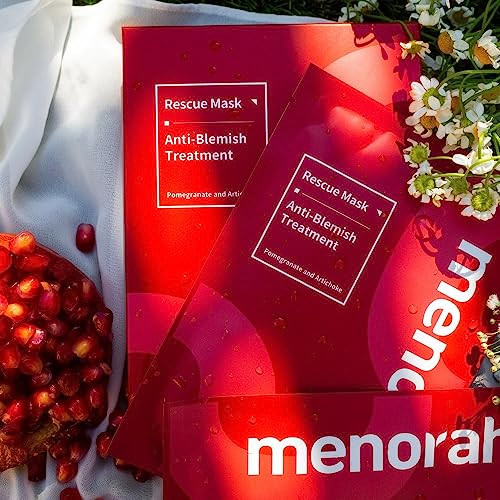 menorah-skincare-Anti-Blemish-Treatment-Rescue-Sheet-Masks-4-Sheets-with-Pomegranate-Artichoke-Acne-Facial-Masks-Instant-Recovery-Oil-Water-Balabce-Acne-Skin-Organic-cotton-sheet-mask