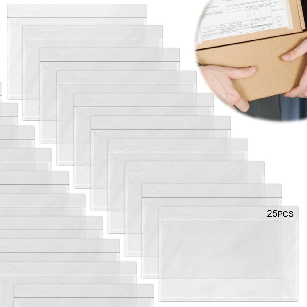 Bolsa Adhesiva Portadocumentos, Sobres Para Albaranes, Sobres Portadocumentos Adhesivos, Bolsa de Albaran, Guarda Albaranes, Facturas, Se Adapta a Documentos de Tamaño A5, 25 Piezas, Transparente
