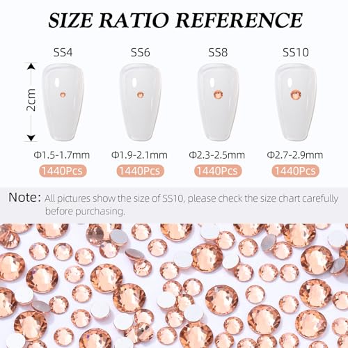 Image of Champagne Flatback Rhinestones, Glass Rhinestones for Nail Art and Craft, Glue Fix, Loose Crystal Gemstones(Champagne, SS6, 1440pcs, 1.9-2.0mm)