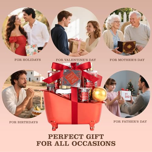 Image of Mother gifts Spa Gift Set For Women, Birthday Gifts for Her, Spa Gift Basket for Women, Red Rose Bath and Body in Floral Scents Bath Kits, Home Spa Gift Basket, Bath Spa Kit for Mothers day Lotion