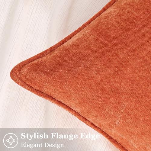 decorUhome Fall Couch Throw Pillow Covers 24x24 Set of 2, Decorative Soft Euro Neutral Chenille Pillow Covers with Elegant Design for Sofa Bed Living Room Home Decor, Rust