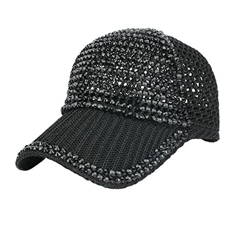 Gorra de béisbol para mujer brillante decorada con diamantes de imitación y cristales con parte calada para dejar pasar el aire y adecuado para las colas de caballo, gorra de béisbol femenina