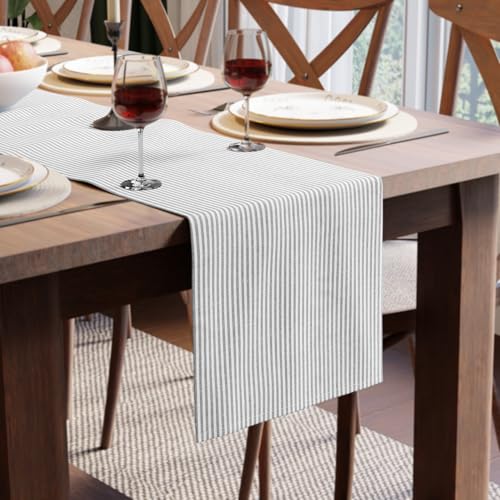 Image of Encasa XO Cotton Table Runner for 4 Seater | Size 13x59 in | Ticking Black - Machine Washable & Durable