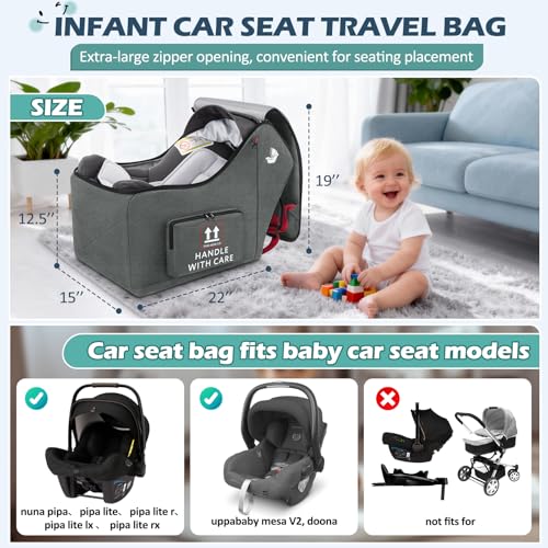 RAINSMORE Infant Car Seat Travel Bag for Airplane Compatible with All Nuna Pipa Car Seat and Base Chicco KeyFit 30 and Base Padded Car Seat Backpack for Travel Carseat Gate Check Bag with Side Pocket by RAINSMORE - Image 2