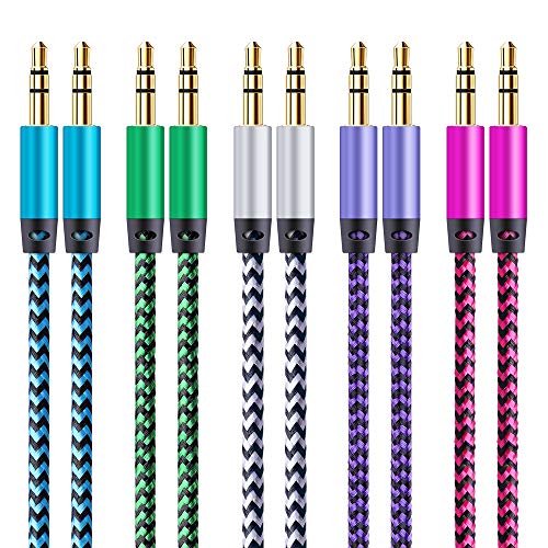 Aux Cable, 5 Pack 5ft Auxiliary Cord 3.5MM Audio Cable CableLovers Nylon Braided
