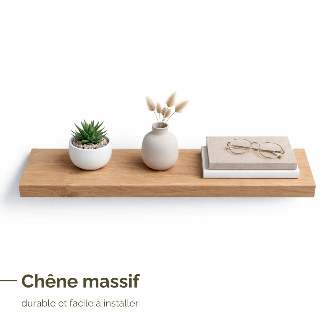 Étagère Murale Flottante en Bois de chêne Massif - 20 cm de Large - Fabriquée à la Main - 120 cm