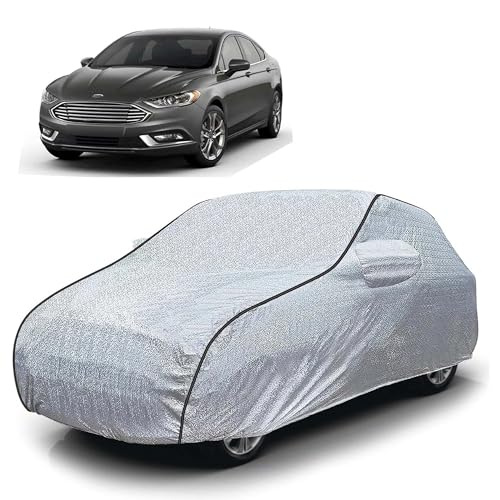 Image of Sulfar 100% Waterproof Car Body Cover Compatible with Mirror for Ford Fusion (Triple Stitched, Full Bottom Elastic, Magic Silver with Black Piping)